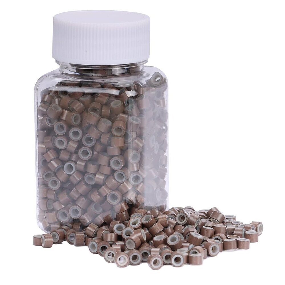 1000pcs 5 mm Tinsel Hair Extensions Beads, Silicone Lined Ring Micro Link I-tip